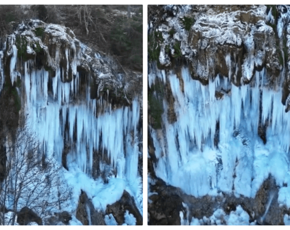 Cascada Pișoaia din Apuseni, o minune a naturii! Căderea de apă a înghețat și decorul este magic - VIDEO