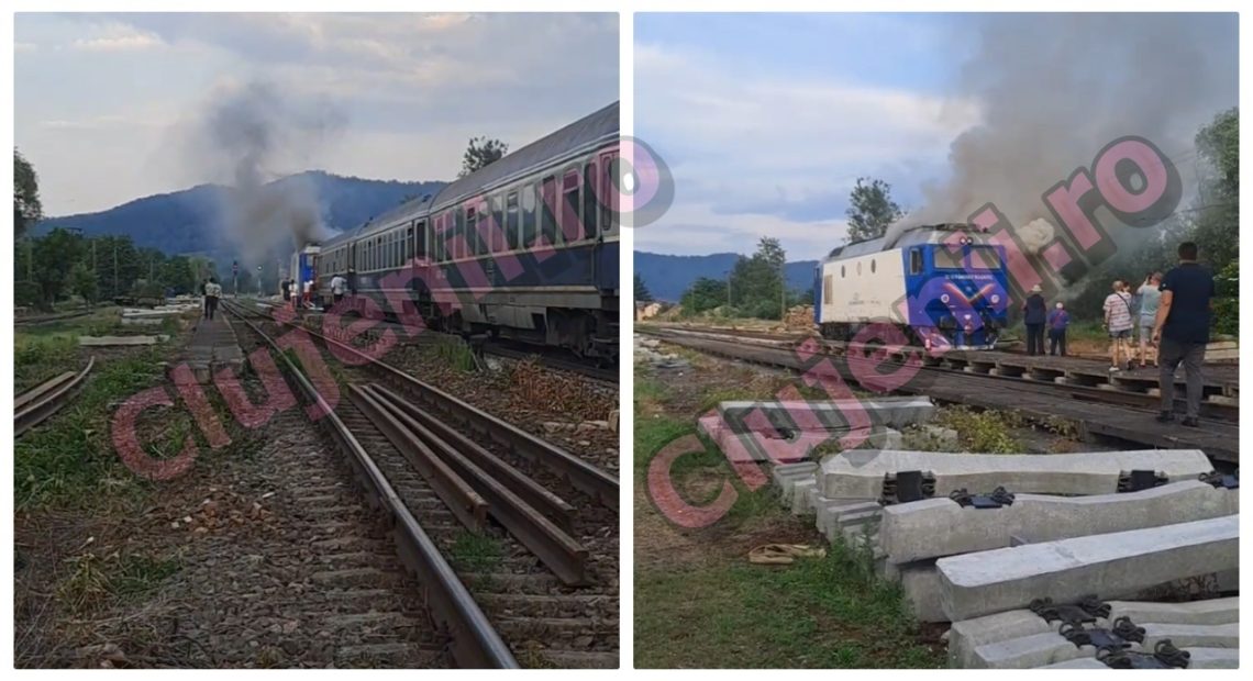 Locomotiva unui tren CFR a luat foc în gara Băbeni. Călătorii, evacuați de urgență! - VIDEO