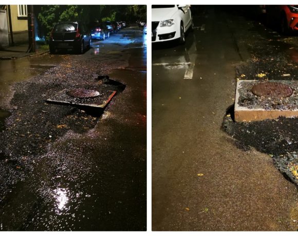 CRATER în mijlocul drumului, pe strada 1 Mai din Bistrița: Un bistrițean întors din străinătate acuză: ”Neglijență, bătaie de joc și administrație de fațadă”