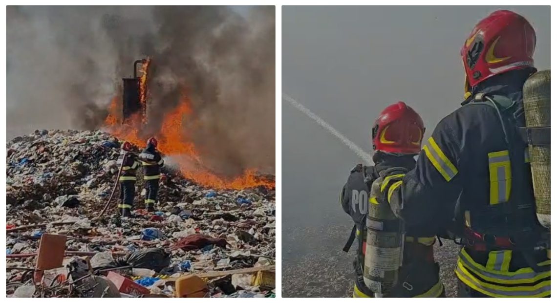 Hunedoara - Incendiul de la Deponeul Central din Bârcea Mare este sub control. Intervențiile continuă în condiții dificile