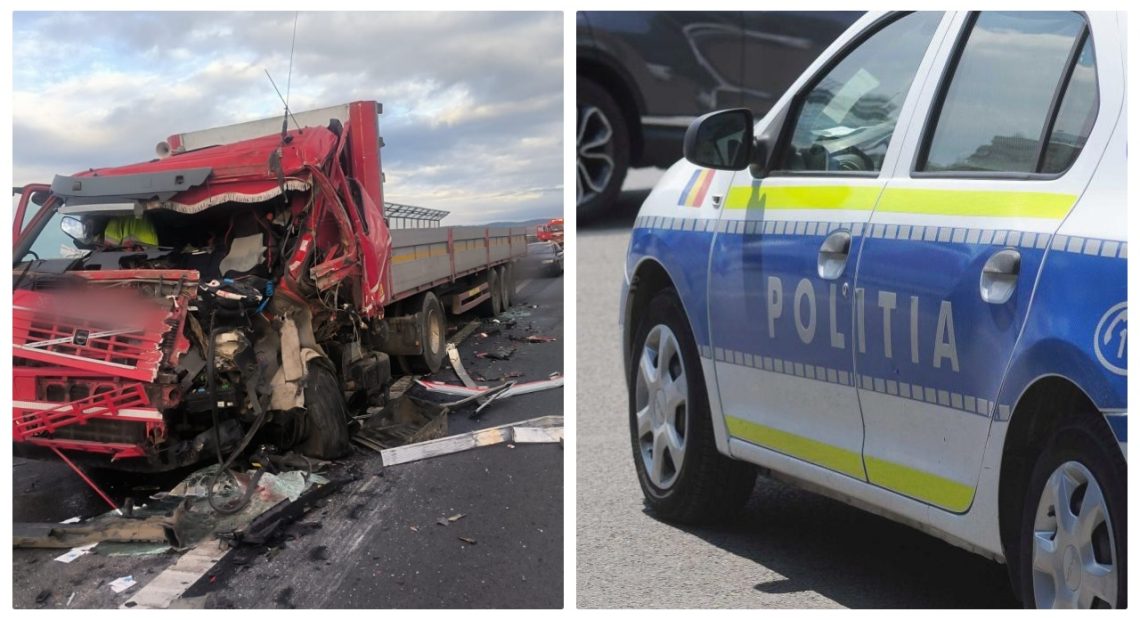 Accident între două TIR-uri pe Autostrada A1, la km 251 – un șofer a ajuns la spital