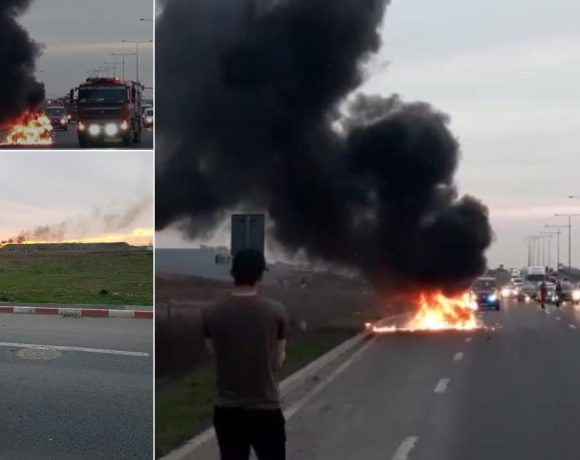 O mașină a luat foc pe Autostrada A10, Teiuș - Alba