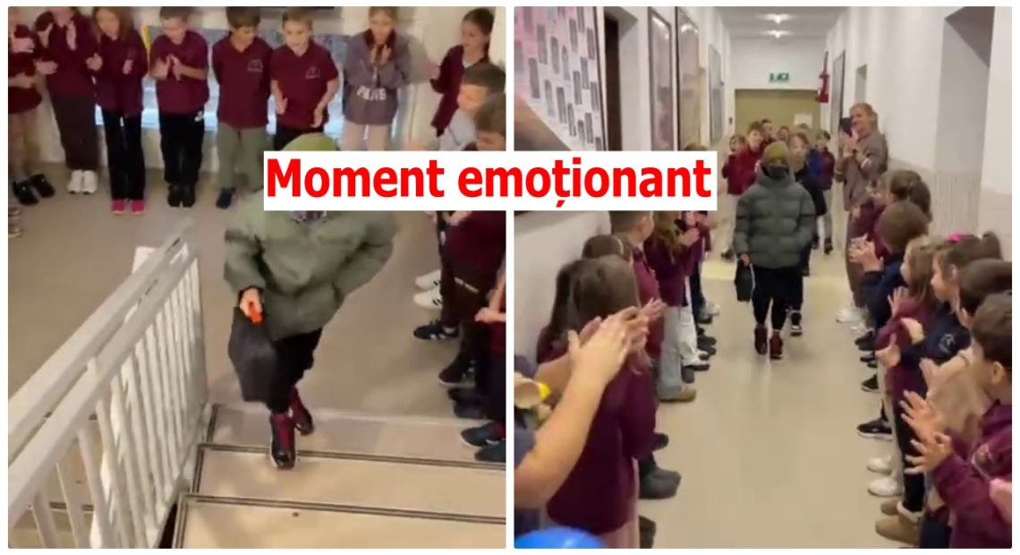 Moment emoționant la Liceul Maranatha din Cluj-Napoca: Elev diagnosticat cu cancer, întâmpinat cu aplauze de colegi - VIDEO