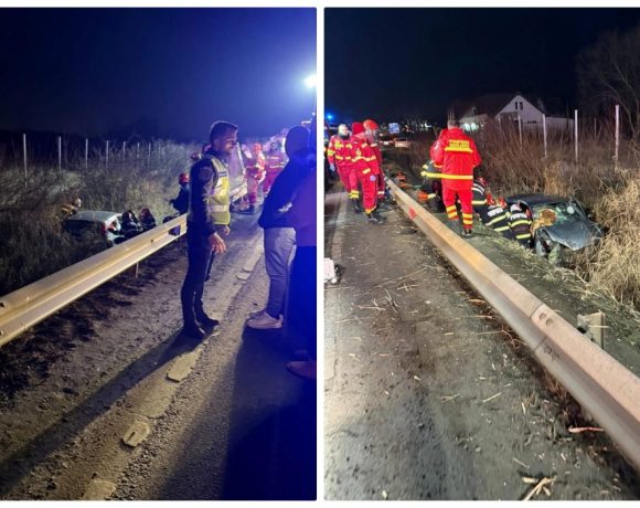 Accident rutier pe DN1, în județul Sibiu: Un autoturism s-a răsturnat într-un șanț - FOTO