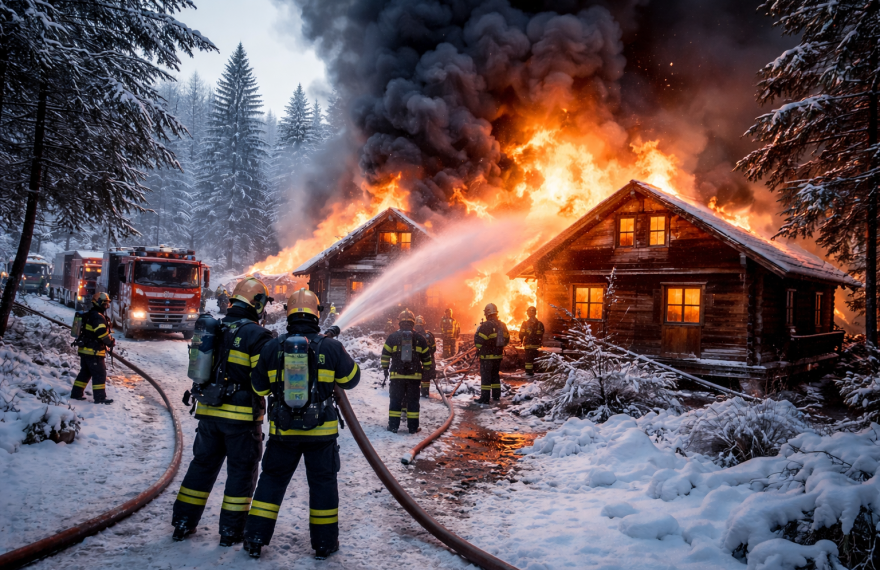 Incendiu la două cabane din Tonciu, Bistrița-Năsăud, lângă lacul de pescuit. O construcție a ars complet