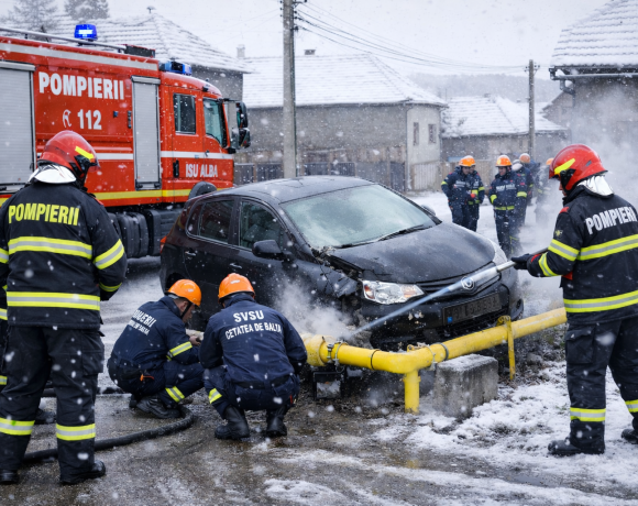Alba - O mașină a intrat într-o țeavă de gaz