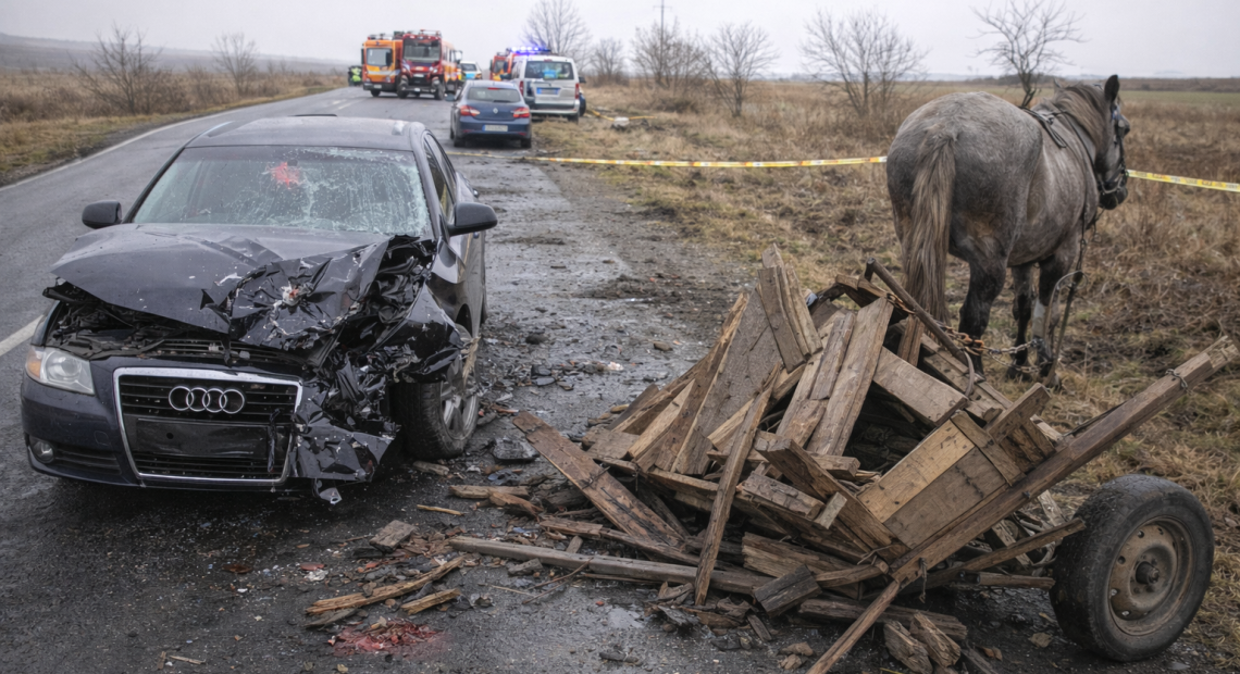 Cum s-a produs accidentul de la Șieuț, Bistrița Năsăud. A fost implicată și o căruță