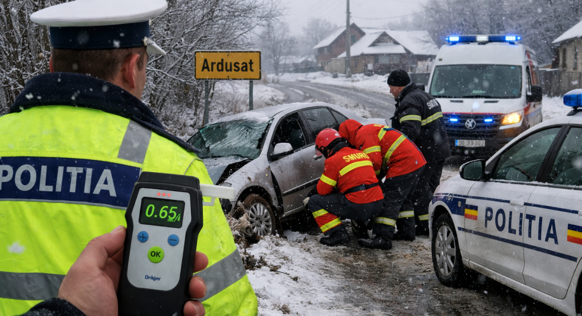 Accident în Ardusat, Maramureș. Șoferul era cherchelit