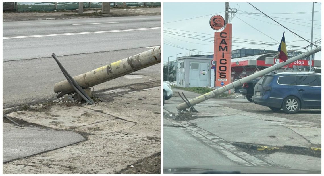 Stâlp de curent rupt pe Calea Clujului, din Oradea! Cine plătește pagubele - VIDEO și FOTO