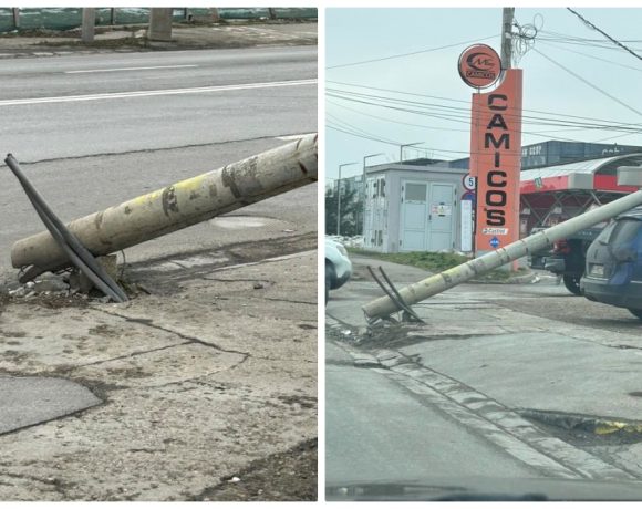 Stâlp de curent rupt pe Calea Clujului, din Oradea! Cine plătește pagubele - VIDEO și FOTO