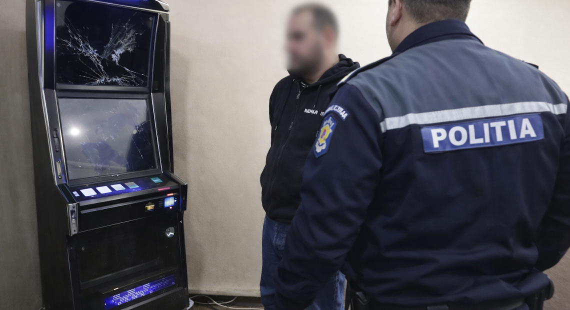 Barbat retinut la Petrosani dupa ce ar fi distrus un aparat de jocuri de noroc