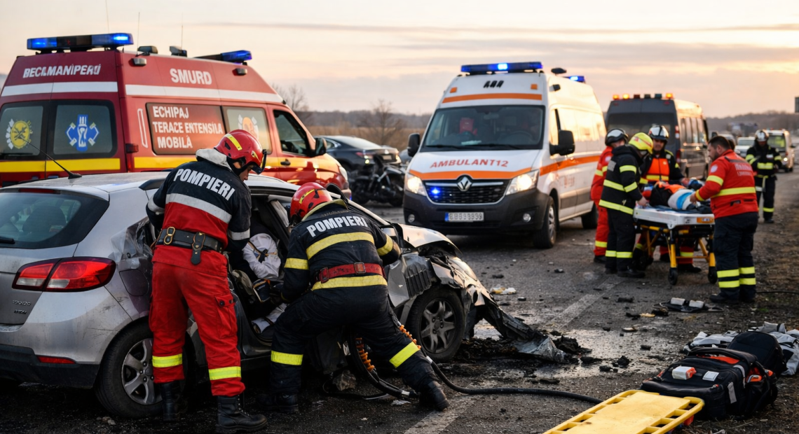 Accident grav pe DN 19, în Bihor: Opt persoane implicate, una descarcerată în stare gravă