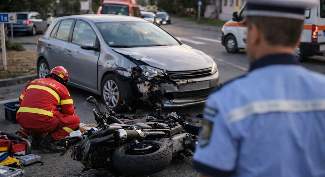 Accident la Mediaș! Motociclist rănit grav