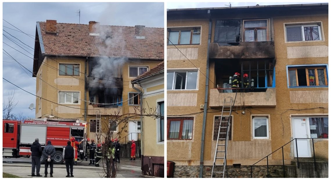 Incendiu la un apartament dintr-un bloc de locuințe din Sălașu de Sus, județul Hunedoara - FOTO