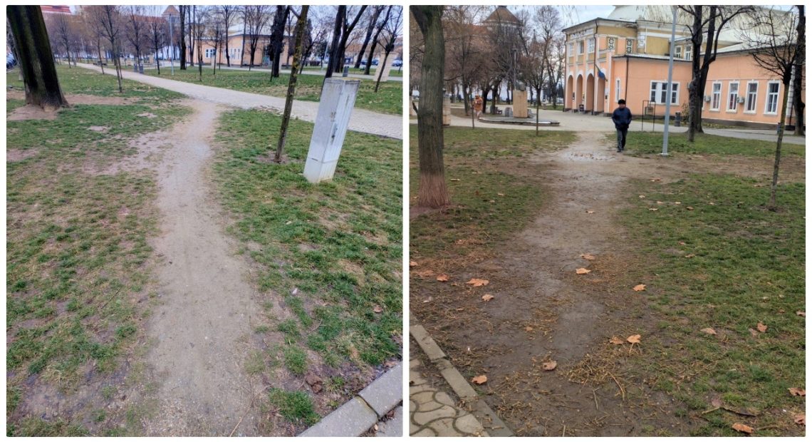 Parcul din Alba Iulia arată jalnic: „Deșteptul” care a proiectat renovarea nu a ținut cont că aleile pe care le-a anulat - FOTO