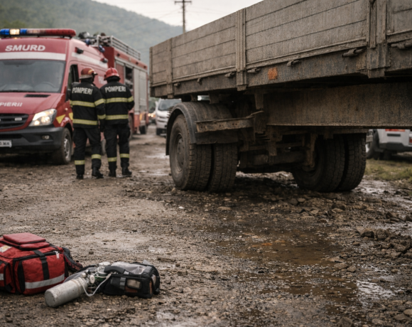 BREAKING: Accident grav la Năsăud. Victimă prinsă sub o remorcă, în stop cardiorespirator
